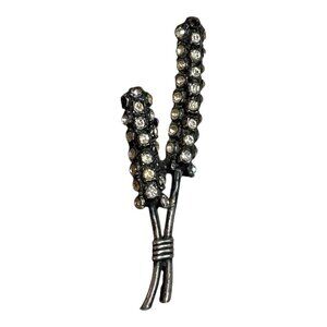 Vintage Lidz Silver-Tone Rhinestone Cattail Brooch Pin 2.5" Elegant Statement RE